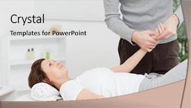  Presentation with hand wrist pain - Colorful PPT layouts enhanced with wrist pain - physiotherapist massaging the hand backdrop and a light gray colored foreground