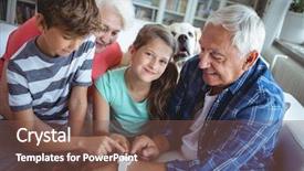  Presentation with smartwatch - Amazing PPT layouts having wrist watch - grandparents and grandchildren looking backdrop and a tawny brown colored foreground