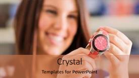 Presentation with happy new year 2022 - Amazing PPT theme having wrist watch - happy woman buying new wristwatch backdrop and a coral colored foreground