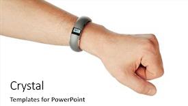  Presentation with nfc - Slides with wristbands - nfc wristband on hand isolated background and a white colored foreground