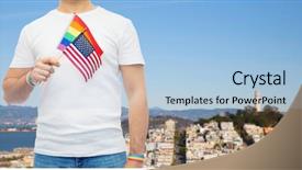  Presentation with lgbt pride flag rainbow flag - Presentation featuring wristbands and holding american flag background and a light blue colored foreground