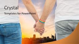  Presentation with rainbow lgbt - Audience pleasing presentation theme consisting of wristbands holding hands over city backdrop and a lemonade colored foreground