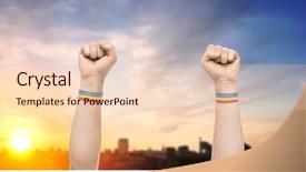  Presentation with gay pride - Beautiful PPT theme featuring wristbands showing fist over city backdrop and a lemonade colored foreground
