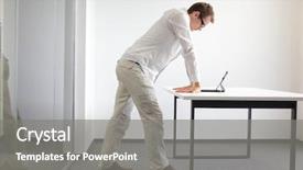  Presentation with exercise - Presentation theme featuring wrists exercise durring office work - background and a light gray colored foreground