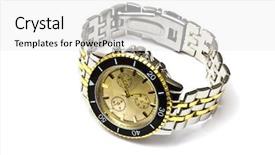  Presentation with white gold - PPT theme featuring wristwatch - isolated on white background background and a white colored foreground