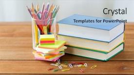  Presentation with education supplies - Theme enhanced with write stuff - education school supplies and object background and a light blue colored foreground