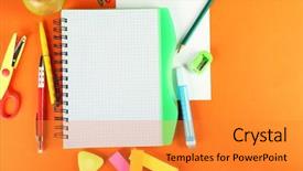  Presentation with set of construction tools tool - Presentation design enhanced with write stuff - office and student tools background and a  colored foreground