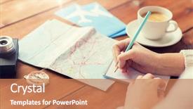  Presentation with destination - Beautiful slides featuring write stuff - vacation tourism travel destination backdrop and a coral colored foreground