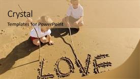  Presentation with work together growth teamwork - Amazing PPT layouts having write words in the sand backdrop and a coral colored foreground