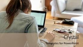  Presentation with working of lung - Slide deck having writer career - beautiful brunette woman working background and a coral colored foreground