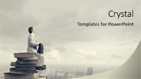  Presentation with old man and his music - Beautiful presentation theme featuring writer career - young man sitting on pile backdrop and a  colored foreground