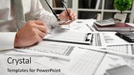  Presentation with finance - Slide set enhanced with writes reports business financial accounting background and a light gray colored foreground