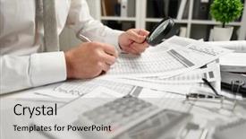  Presentation with finance - Cool new slide set with writes reports business financial accounting backdrop and a light gray colored foreground