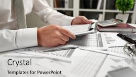  Presentation with finance - Slide set featuring writes reports business financial accounting background and a light gray colored foreground