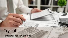  Presentation with finance - Presentation theme with writes reports business financial accounting background and a light gray colored foreground