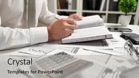  Presentation with get more from your financial reports - Presentation design having writes reports business financial accounting background and a  colored foreground