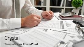  Presentation with get more from your financial reports - Audience pleasing presentation theme consisting of writes reports business financial accounting backdrop and a  colored foreground