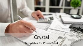  Presentation with finance - Audience pleasing slide set consisting of finance reads and writes report backdrop and a  colored foreground