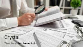  Presentation with get more from your financial reports - Presentation design featuring finance reads and writes report background and a light gray colored foreground