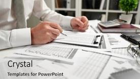  Presentation with finance - Presentation consisting of finance reads and writes report background and a  colored foreground