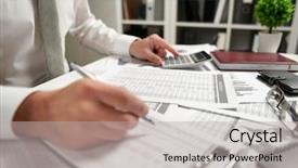 Presentation with get more from your financial reports - Audience pleasing presentation consisting of finance reads and writes report backdrop and a  colored foreground