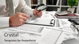  Presentation with finance - Cool new presentation theme with finance reads and writes report backdrop and a  colored foreground