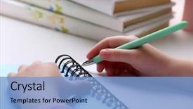  Presentation with desktop - Beautiful PPT theme featuring writing - kids hands drawing on notebook backdrop and a light blue colored foreground