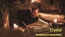  Presentation with manuscript - PPT theme enhanced with writing - monk chronicler writes an ancient background and a tawny brown colored foreground