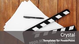  Presentation with clapper - Presentation theme enhanced with writing - movie clapper with sheets background and a dark gray colored foreground