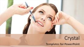  Presentation with notepad - Cool new presentation design with writing - picture of happy woman backdrop and a coral colored foreground