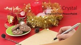  Presentation with writing - Amazing PPT theme having writing-a-christmas-wish-list backdrop and a red colored foreground