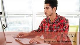  Presentation with african american women in computer - PPT theme having writing book - image of concentrated handsome african background and a red colored foreground