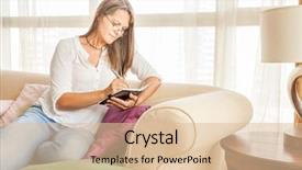  Presentation with diary - Amazing PPT layouts having writing book - mature woman is making notes backdrop and a lemonade colored foreground