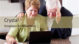  Presentation with senior couple - Theme featuring writing checks - unhappy senior couple worrying background and a coral colored foreground