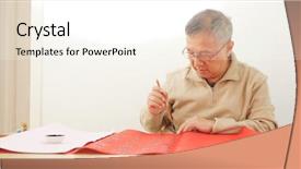  Presentation with chinese calligraphy - Beautiful presentation theme featuring writing chinese calligraphy on red backdrop and a cream colored foreground