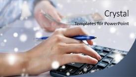  Presentation with accounting - Audience pleasing slide deck consisting of writing computer - accounting concept analyzing finance report backdrop and a light gray colored foreground