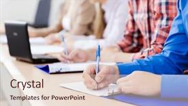  Presentation with people - Presentation theme having writing computer - close up image of young background and a lemonade colored foreground