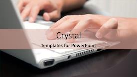  Presentation with laptop - Presentation theme having writing computer - closeup of male hands typing background and a coral colored foreground