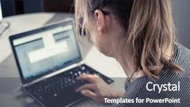  Presentation with free aging at home - Cool new presentation with writing computer - middle-aged woman using laptop backdrop and a  colored foreground