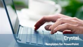  Presentation with hands of anonymous hackers typing - Amazing presentation design having writing computer - woman hands typing on laptop backdrop and a teal colored foreground