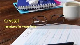  Presentation with curriculum - Amazing slide deck having writing curriculum - blank resume form on office backdrop and a tawny brown colored foreground