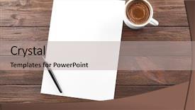  Presentation with pen laptop coffee cup clips - Colorful slides enhanced with writing curriculum - cup of coffee and paper backdrop and a light gray colored foreground