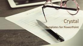  Presentation with curriculum - Theme featuring writing curriculum - resume eyeglasses and pen background and a soft green colored foreground