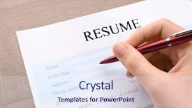  Presentation with resume - Slides with writing curriculum - woman filling in resume form background and a sky blue colored foreground