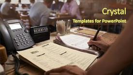  Presentation with employee - Presentation theme enhanced with writing down a table reservation background and a tawny brown colored foreground