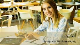  Presentation with student writing - Cool new presentation theme with writing down ideas into copybook backdrop and a yellow colored foreground