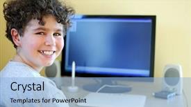  Presentation with computer - Presentation theme with writing email - boy using computer at home background and a light blue colored foreground