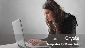  Presentation with email - Beautiful PPT layouts featuring writing email - concentrated businesswoman working backdrop and a gray colored foreground