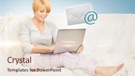  Presentation with computer - Cool new theme with writing email - picture of woman with laptop backdrop and a lemonade colored foreground