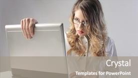  Presentation with email - Colorful PPT theme enhanced with writing email - woman using a laptop backdrop and a gray colored foreground